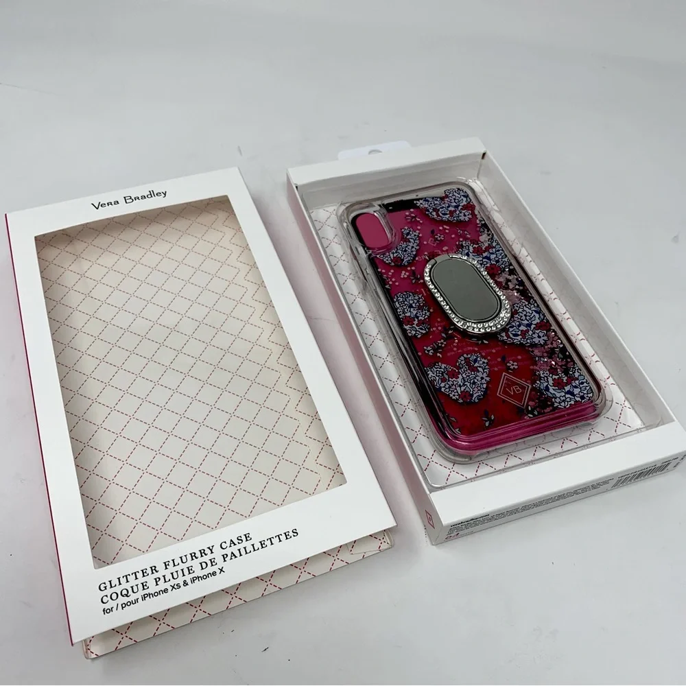 Vera Bradley Transparent Glitter Flurry IPhone Case w/Rhinestone Ring X/XS